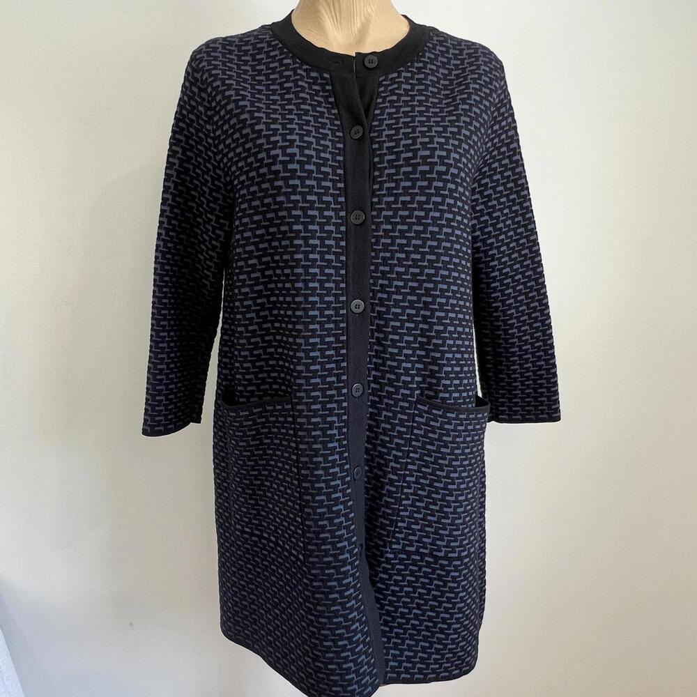 COS Women’s S Navy Black Jacquard Long Cardigan Coatigan Minimalist Jacket